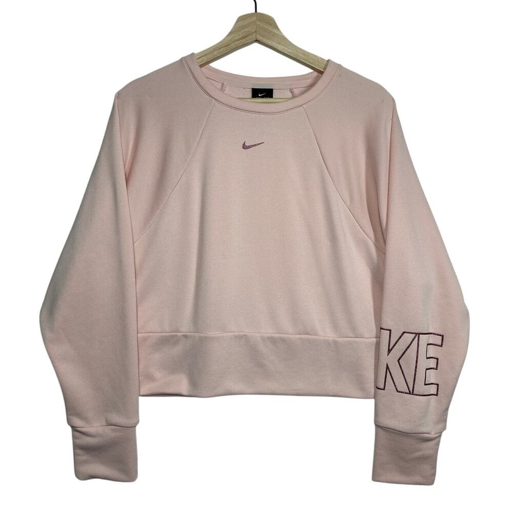 Nike Women's Center Swoosh Crop Crew Neck Sweatshirt Long Sleeves Pink Size M